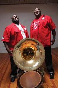 Bass drummer Harry Cook and sousaphonist Bennie Pete. Photo by Elsa Hahne.