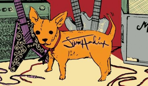 Jimi Hendrix signs dog in New Orleans. Illustration by Jon Sperry.