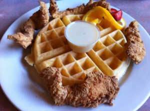 Chicken n Waffles from Russell's Marina Grill in New Orleans. Photo by Jenny Sklar.