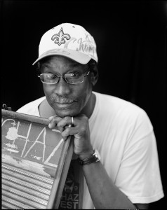 Washboard Chaz, Photo by Zack Smith, Jazz Fest 2015, OffBeat Magazine, May 2015